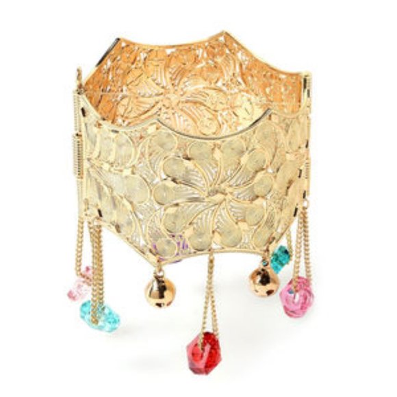 Gold tone Bangle with Multi Color Charms - Picture 1 of 1